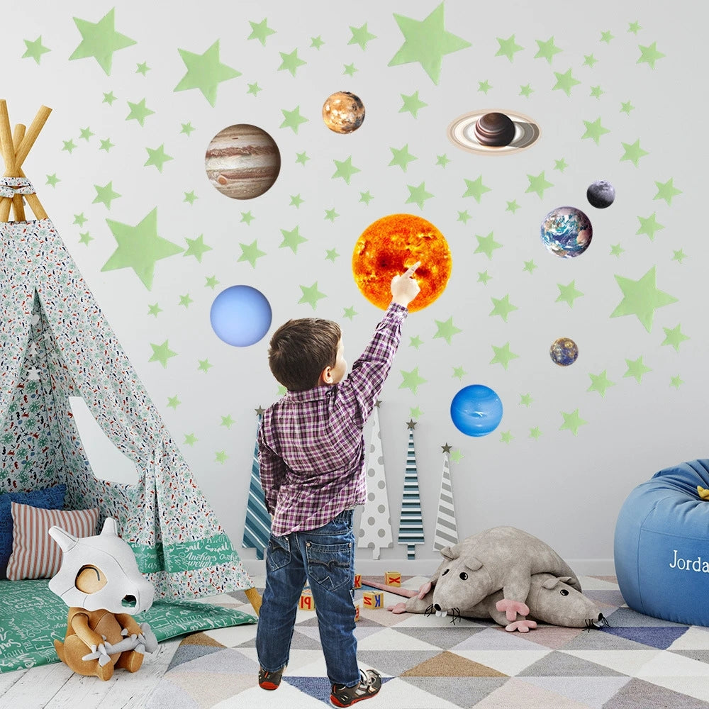 Glow in The Dark Wall Stickers Luminous Stars Round Dot Moon Galaxy Wall Stickers Home Decor