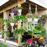 5-Pack Plant Hangers Handmade Cotton Rope Hanging Planters Set Flower Pots Holder Stand