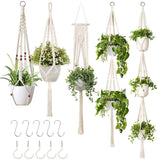 5-Pack Plant Hangers Handmade Cotton Rope Hanging Planters Set Flower Pots Holder Stand