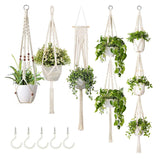 5-Pack Plant Hangers Handmade Cotton Rope Hanging Planters Set Flower Pots Holder Stand