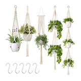 5-Pack Plant Hangers Handmade Cotton Rope Hanging Planters Set Flower Pots Holder Stand