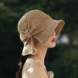 Small Edge Split Straw Hat Sunscreen Bow Fisherman Hat Foldable Sun Beach Hats